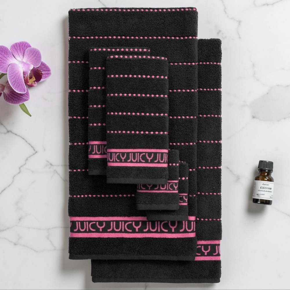 Juicy Couture Black & Pink Logo 6pc Bath Towel Set